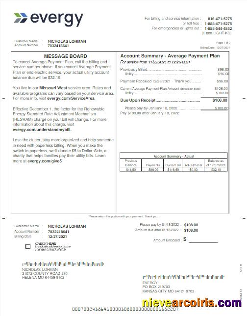 USA EVERGY utility bill